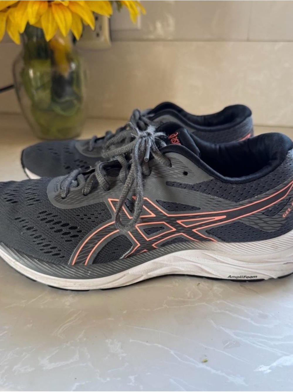 ASICS Gray Running Shoes with Pink Accent Stripe